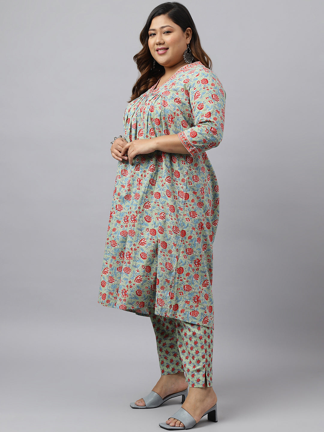 Janasya Women's Green Cotton Empire Casual Kurta Set - Distacart