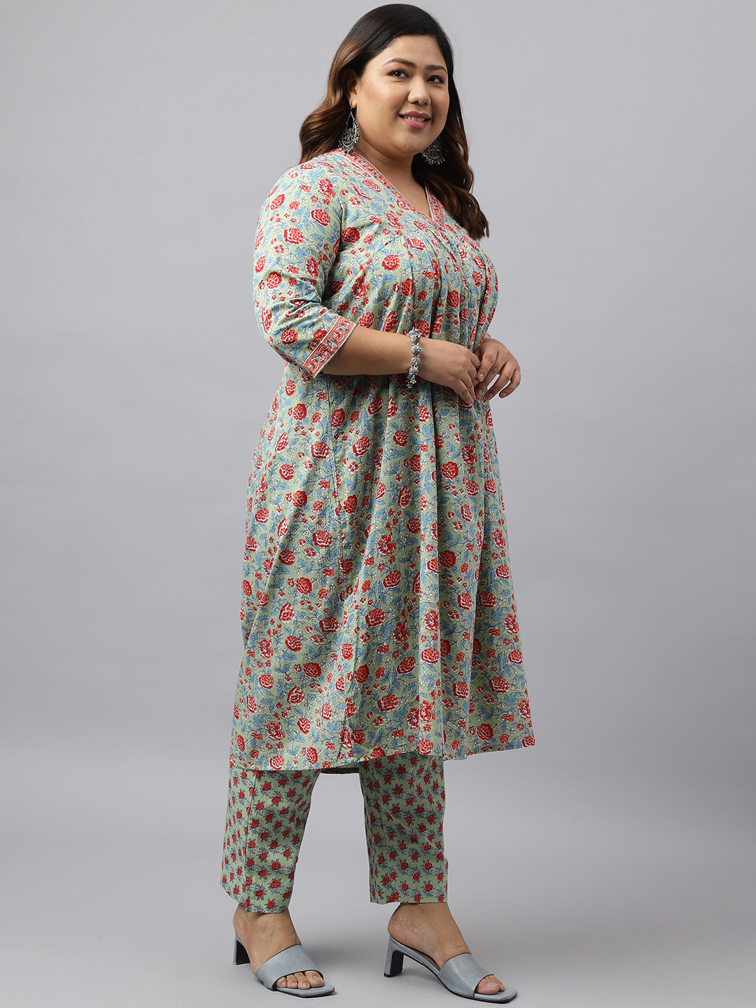 Janasya Women's Green Cotton Empire Casual Kurta Set - Distacart