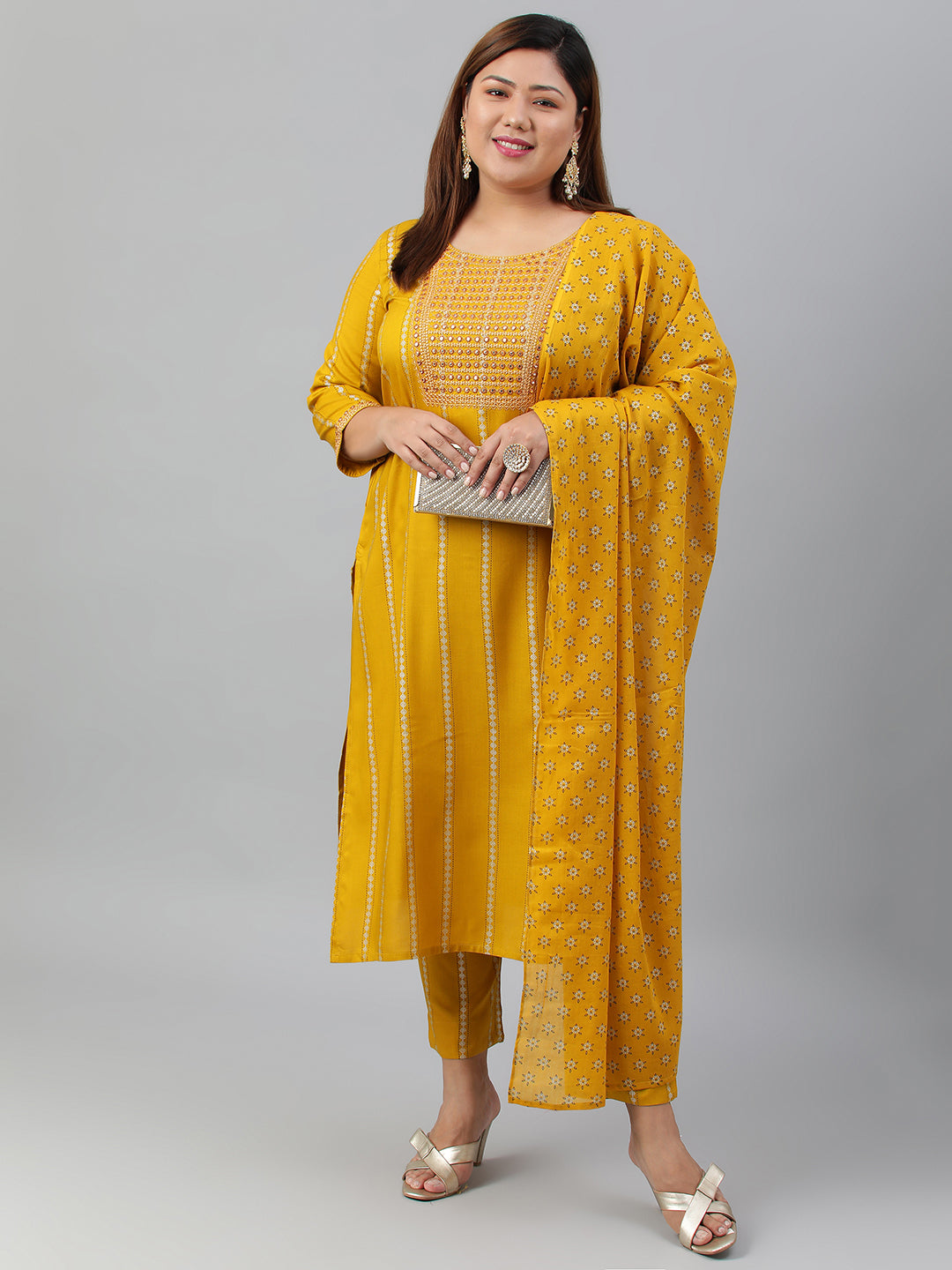 Janasya XL LOVE by Janasya Women's Plus Size Mustard Rayon Kurta With Pant and Dupatta - Distacart