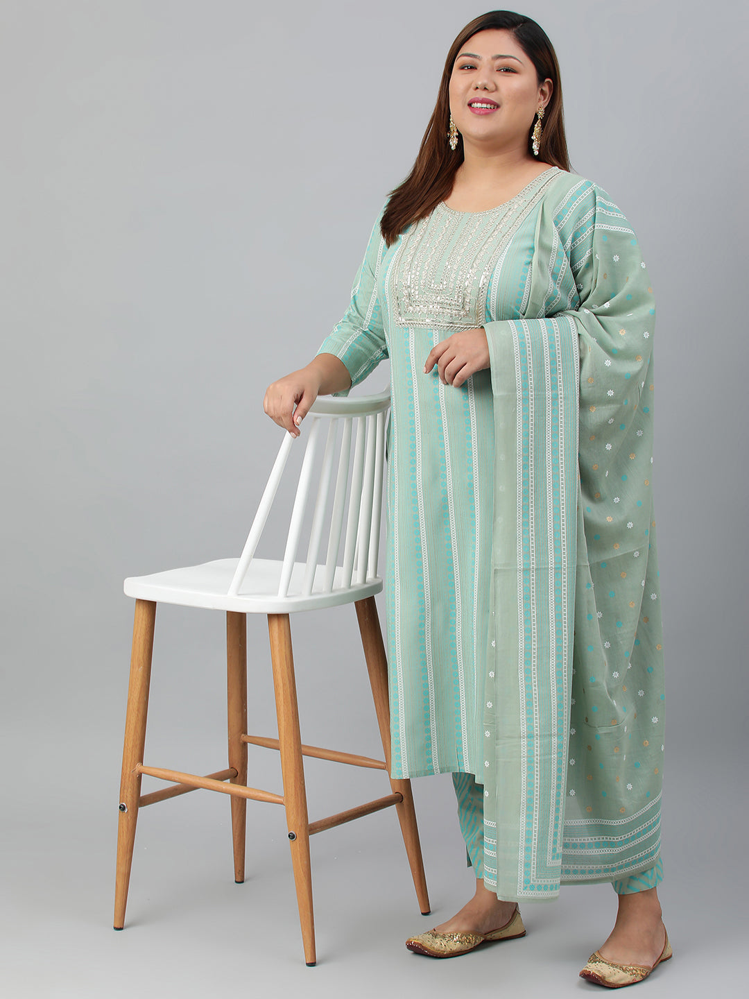 Janasya XL LOVE by Janasya Women's Plus Size Mint Green Rayon Kurta With Pant and Dupatta - Distacart