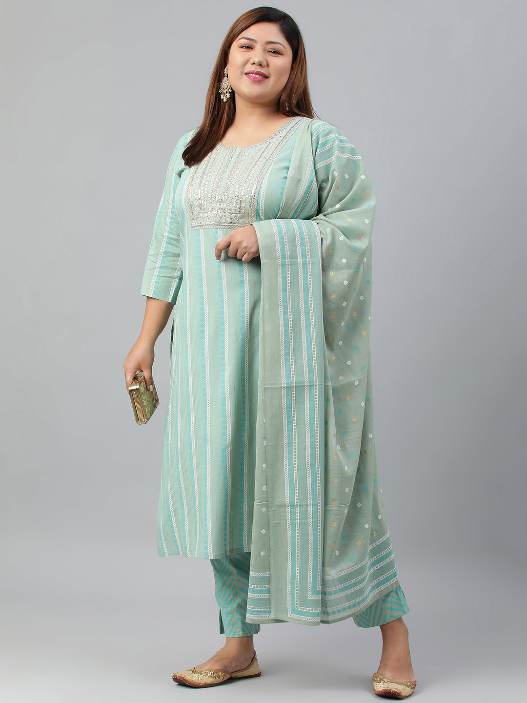 Janasya XL LOVE by Janasya Women's Plus Size Mint Green Rayon Kurta With Pant and Dupatta - Distacart