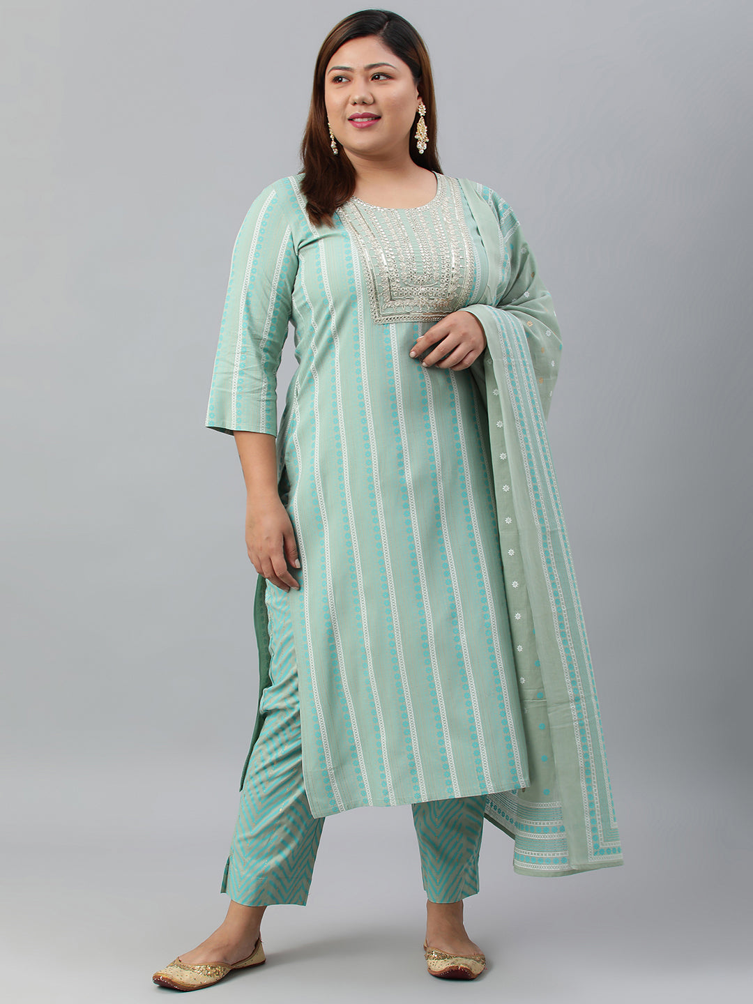 Janasya XL LOVE by Janasya Women's Plus Size Mint Green Rayon Kurta With Pant and Dupatta - Distacart