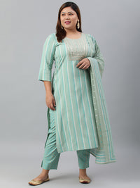 Thumbnail for Janasya XL LOVE by Janasya Women's Plus Size Mint Green Rayon Kurta With Pant and Dupatta - Distacart