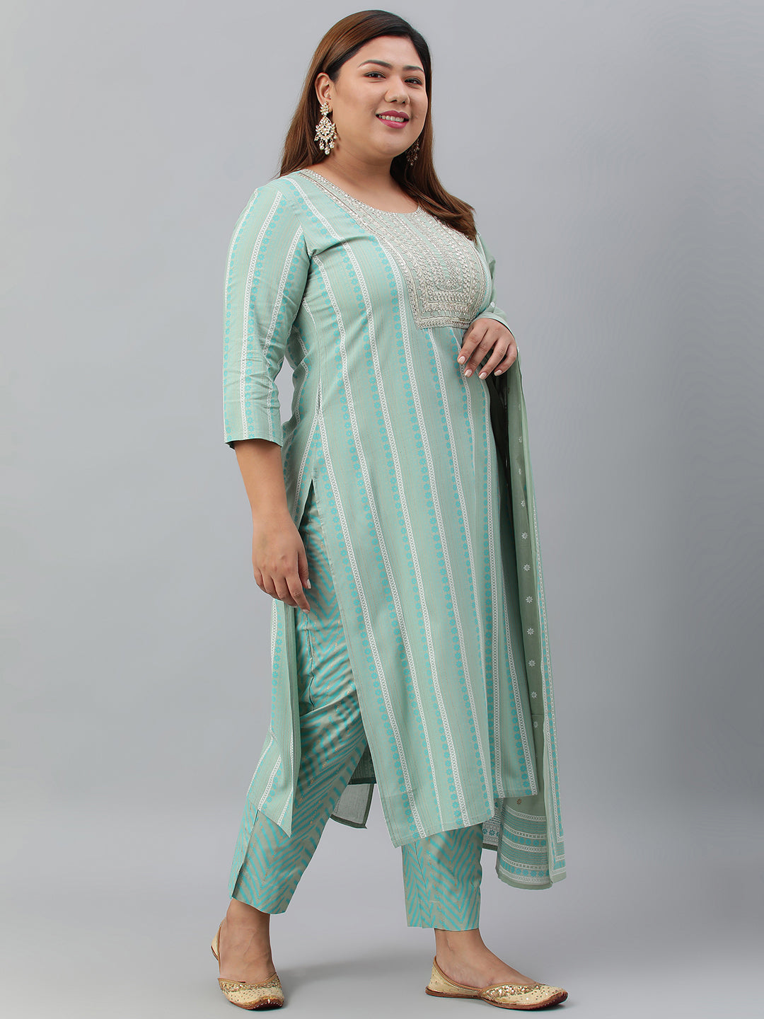 Janasya XL LOVE by Janasya Women's Plus Size Mint Green Rayon Kurta With Pant and Dupatta - Distacart