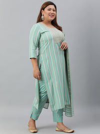Thumbnail for Janasya XL LOVE by Janasya Women's Plus Size Mint Green Rayon Kurta With Pant and Dupatta - Distacart