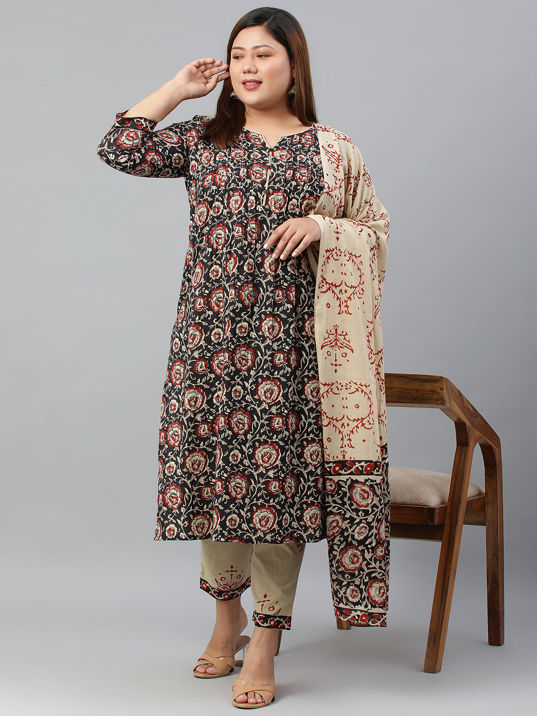 Janasya XL LOVE by Janasya Women's Plus Size Black Cotton Kurta With Pant and Dupatta - Distacart