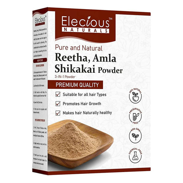 Elecious Naturals Amla, Reetha, Shikakai 3-in-1 Powder For Hair Cleanser - Distacart