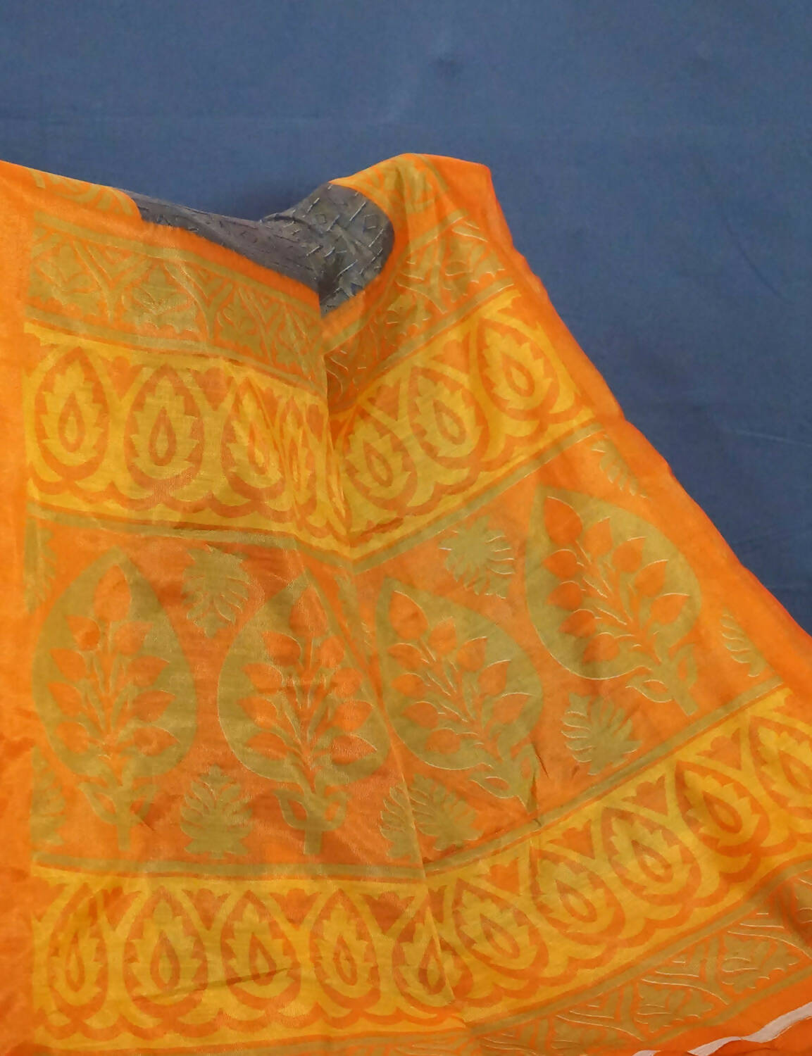 Olive Grey And Orange Cotton Brasson Saree For Office/Regular Wear By Gayathri Reddy Designer Studio - Distacart