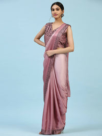 Thumbnail for Purple Ombre Satin Georgette Plain Ready to wear Saree with stitched Blouse - Vrinda - Distacart