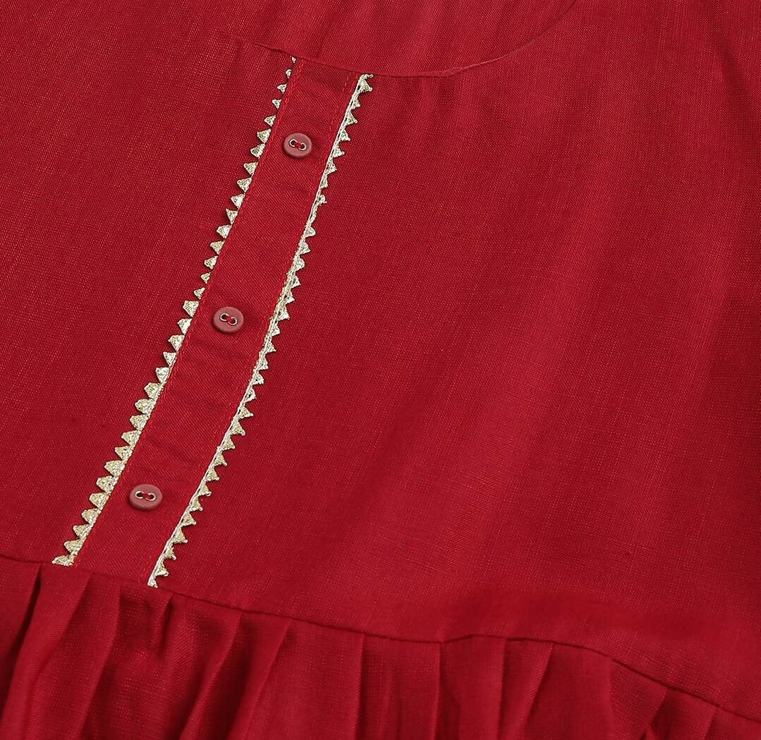 Red Poly Cotton Solid Nayra Cut Kurta - Tirtha - Distacart