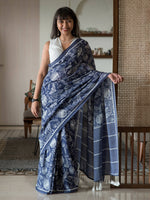 Thumbnail for Suta Blue Floral Pure Cotton Saree - Distacart