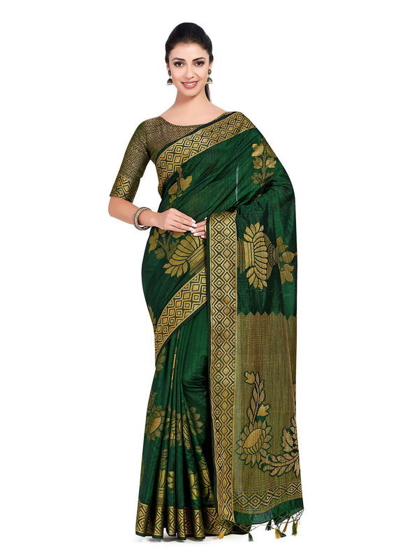 Mimosa Women's Dark Green Kanchipuram Art Silk Saree - Distacart