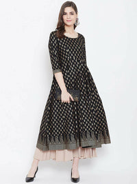 Thumbnail for Cheera Embellished Daily Wear Cotton Blend Kurta - Black - Distacart