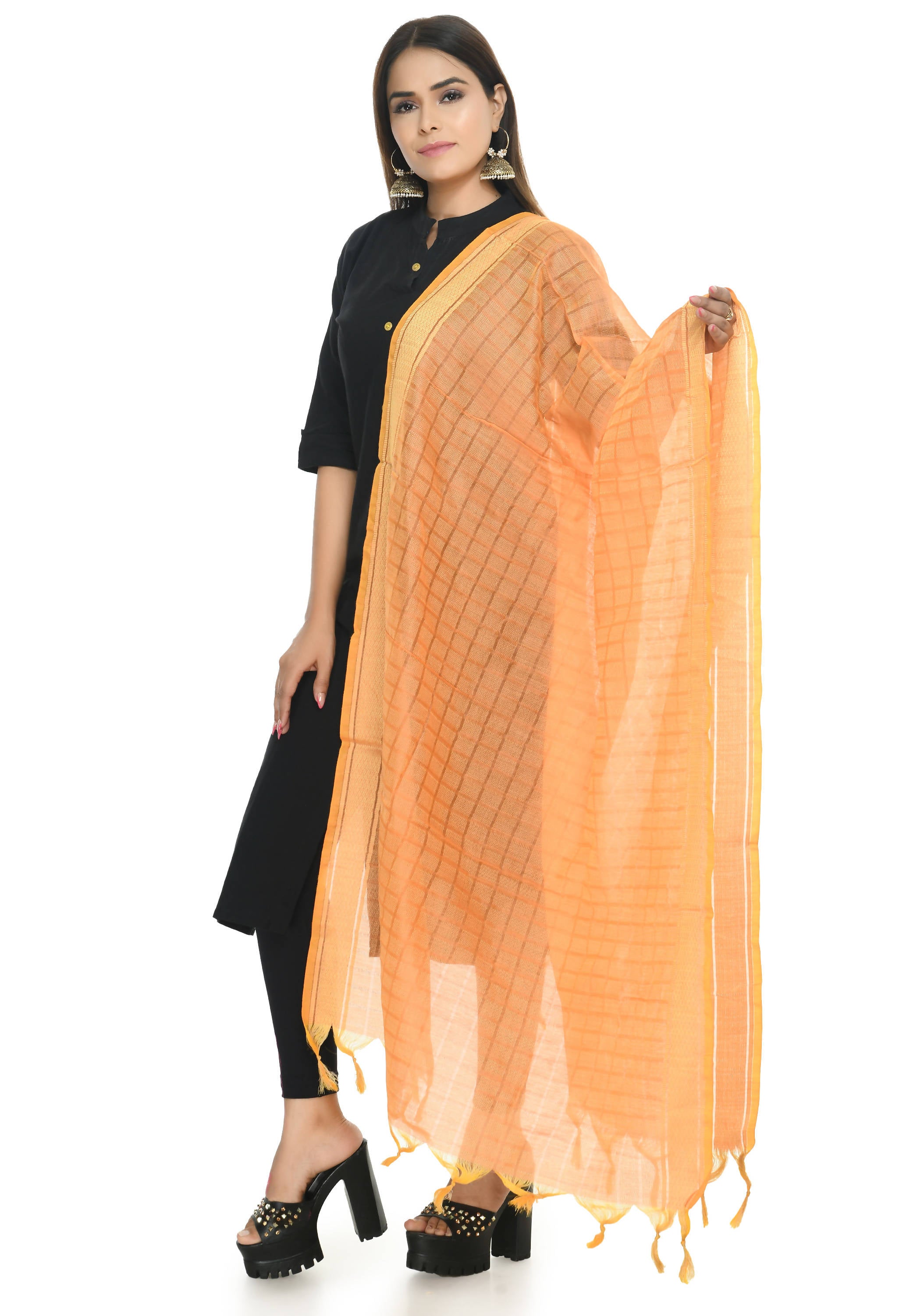 Mominos Fashion Moeza Handloom Cotton Light Orange Dupatta - Distacart