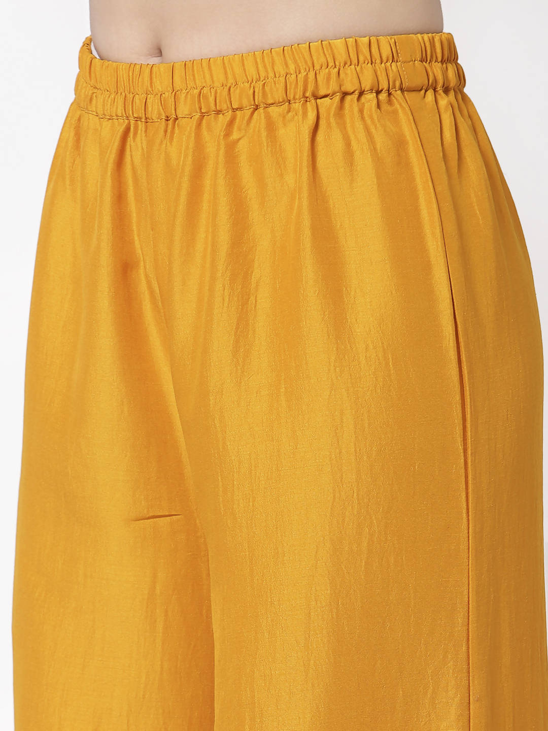 Myshka Women Yellow Silk Blend Solid Sleeveless Round Neck Neck Kurta Palazzo Dupatta Set