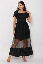 Thumbnail for PAVONINE Black Color Micro Dot Net Kansai Dress For Women - Distacart