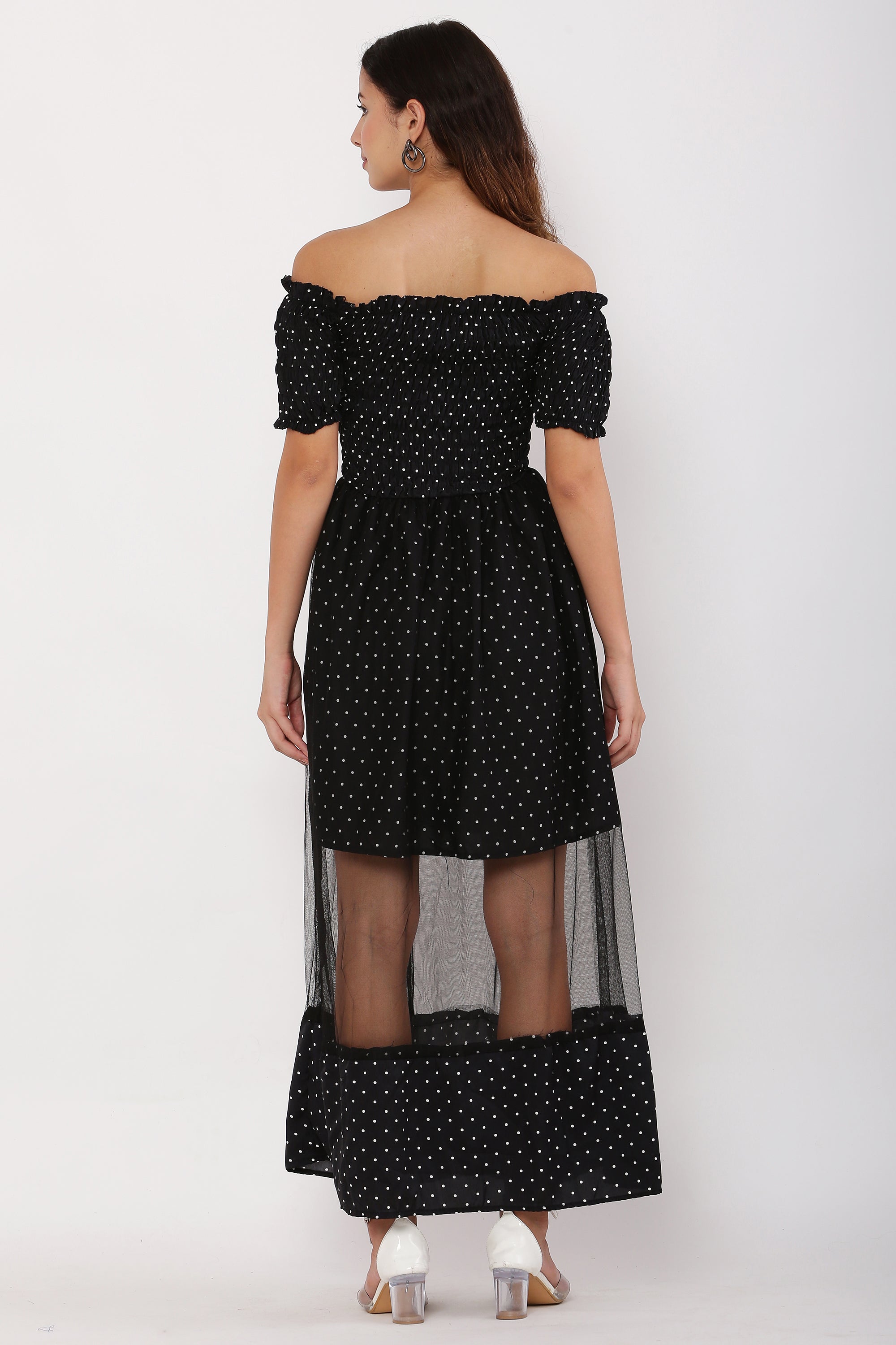 PAVONINE Black Color Micro Dot Net Kansai Dress For Women - Distacart