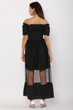 Thumbnail for PAVONINE Black Color Micro Dot Net Kansai Dress For Women - Distacart