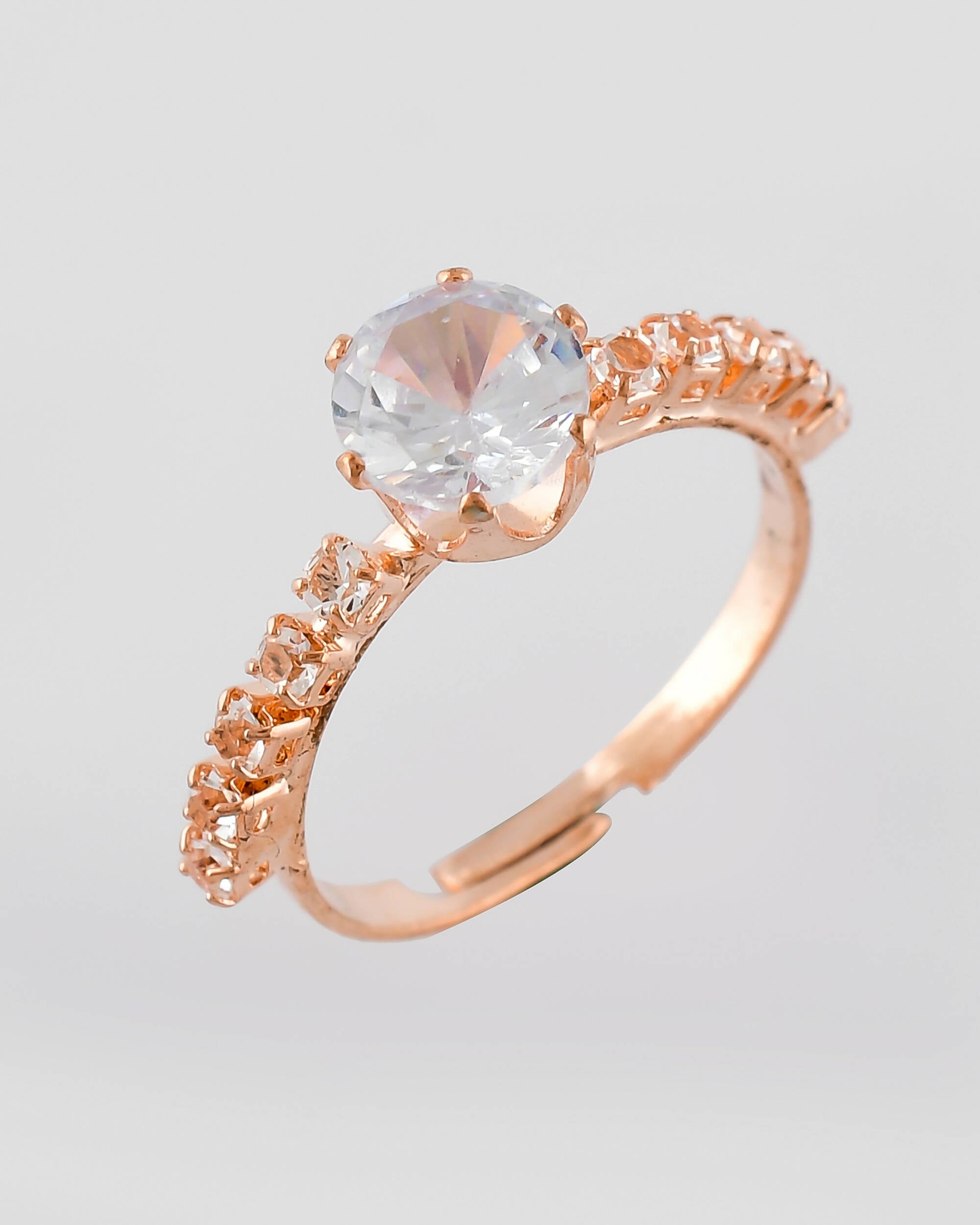 VOJ white CZ-detail Stainless Steel Cubic Zirconia Gold Plated adjustable finger Ring - Distacart