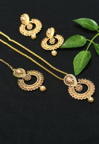 Thumbnail for Tehzeeb Creations Stone Studded Chain Pendent And Earrings With Pearl