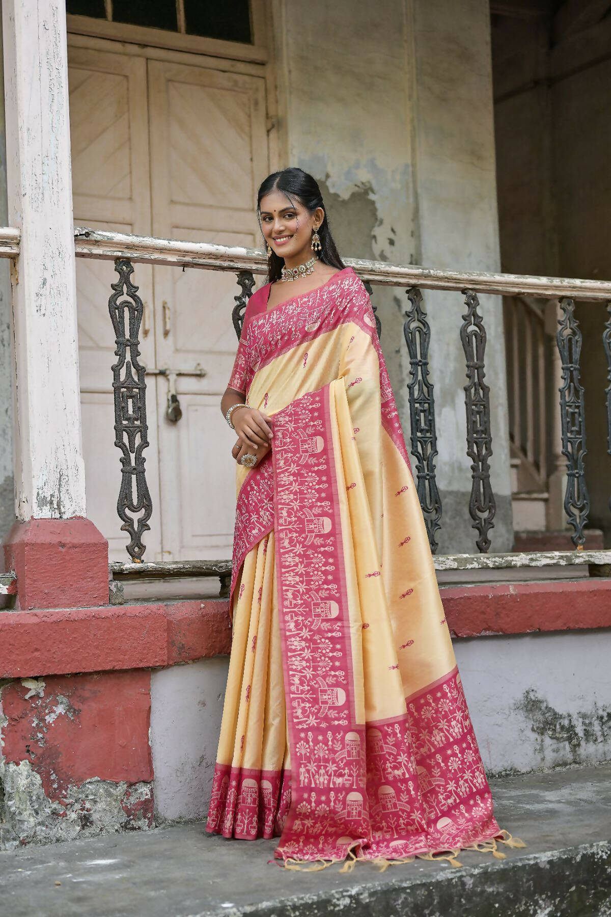 Vishnu Weaves Women's Rani Handloom Raw Silk Woven Saree with Blouse - Distacart