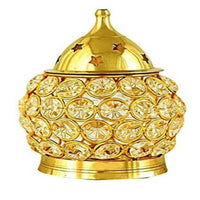 Thumbnail for Puja N Pujari Akhand Diya Decorative Brass Oval Shaped Crystal Oil Lamp