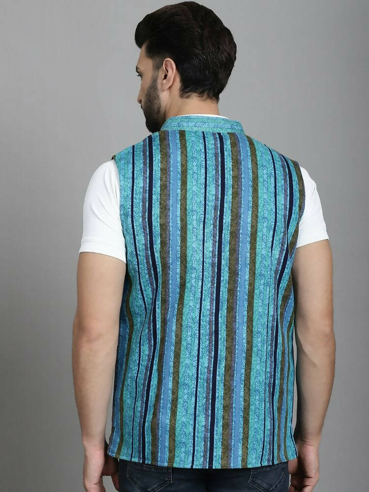 Even Apparels Nehru Jacket With Welt Pockets - Blue - Distacart