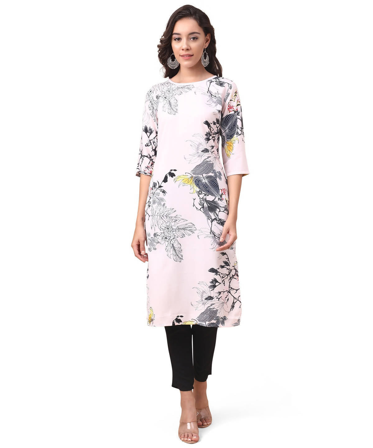 Vamika Cream French Crepe Printed Party Wear/Casual Wear Kurti - Distacart
