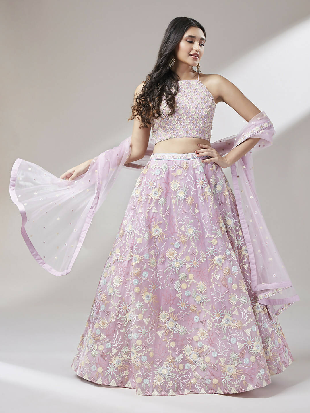 House of Panchhi Coral Net heavy Sequinse embroidery Lehenga choli & Dupatta - Distacart