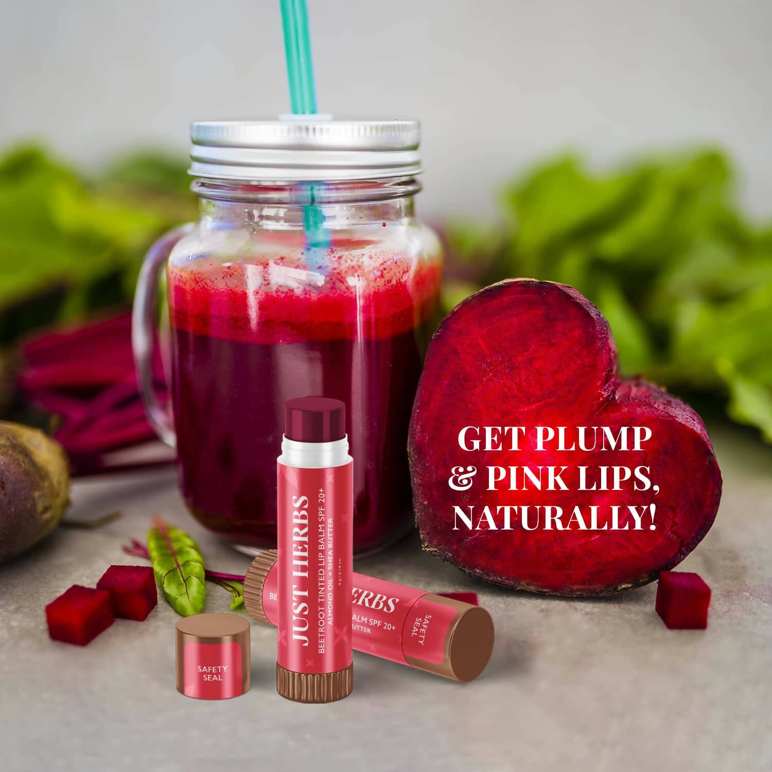 Just Herbs Tinted Beetroot Lip Balm SPF 20+ - Distacart