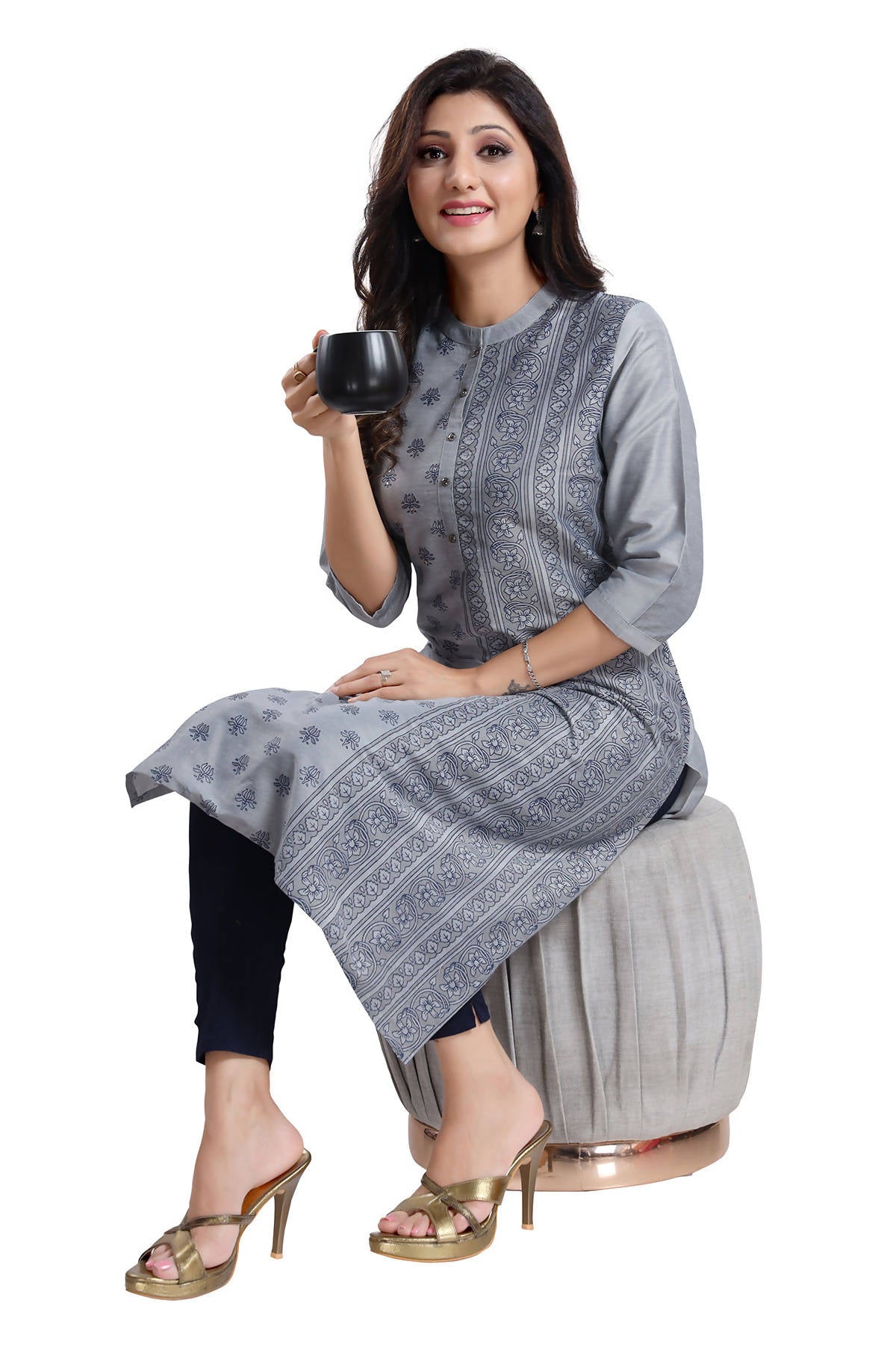 Snehal Creations Grey Cotton Silk Formal Wear Tunic For Women - Distacart