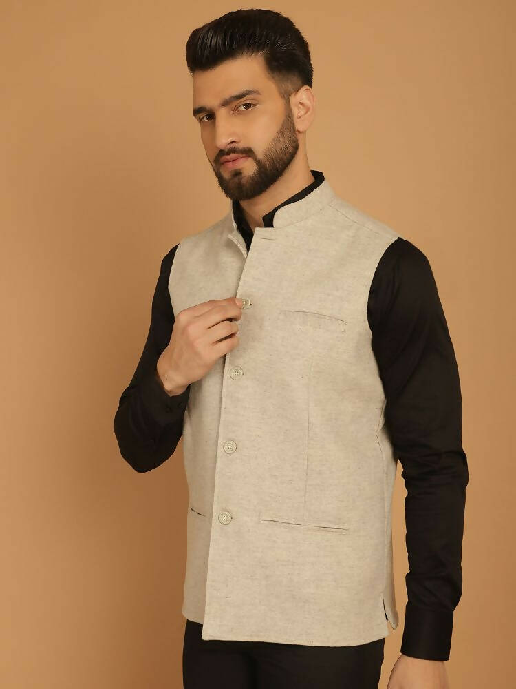 Even Apparels Pure Wool Nehru Jacket - Off White - Distacart