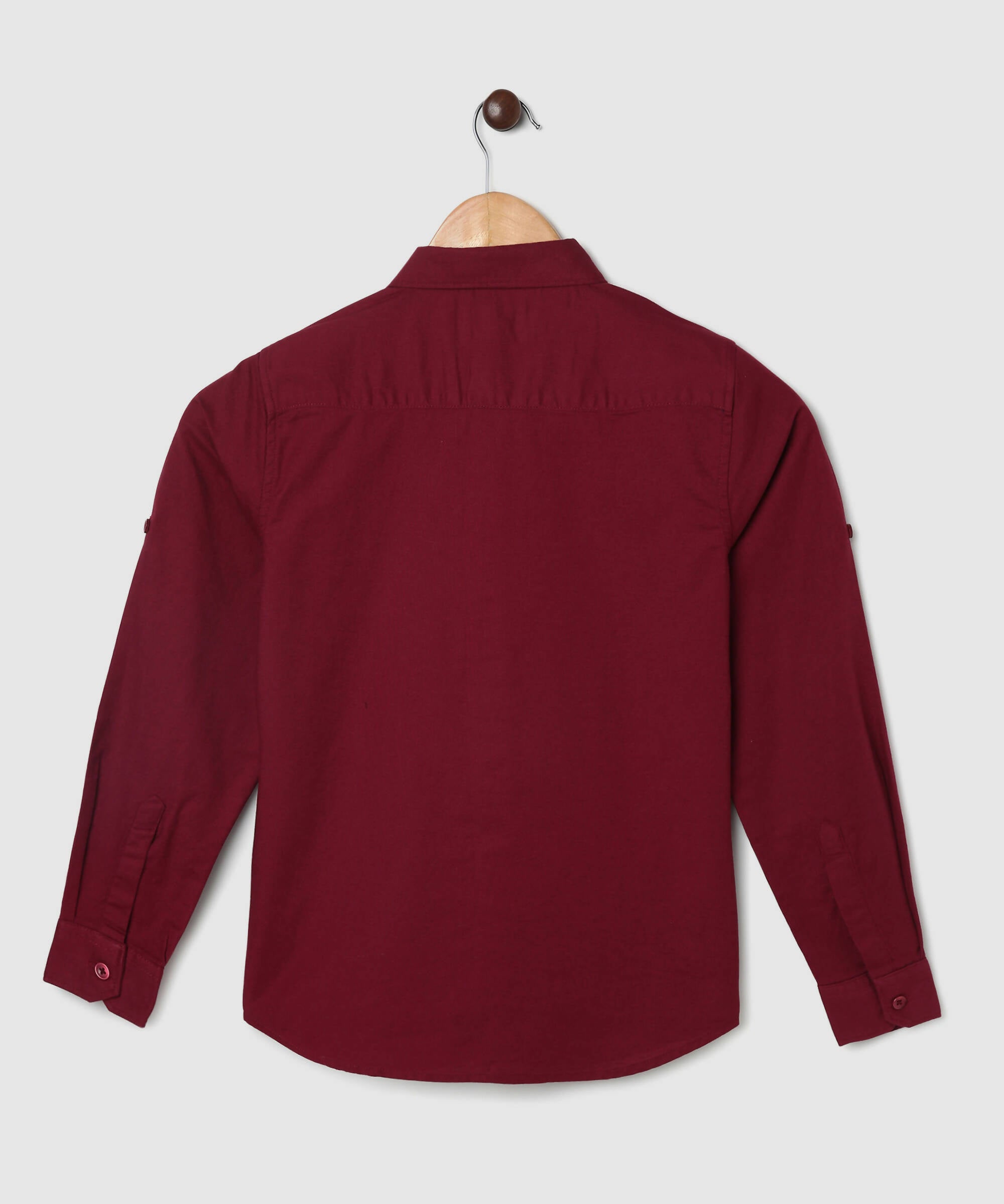 Manet Boys Mandarin Collar Full Sleeves Melange Shirt - Maroon - Distacart