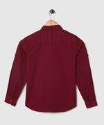 Thumbnail for Manet Boys Mandarin Collar Full Sleeves Melange Shirt - Maroon - Distacart