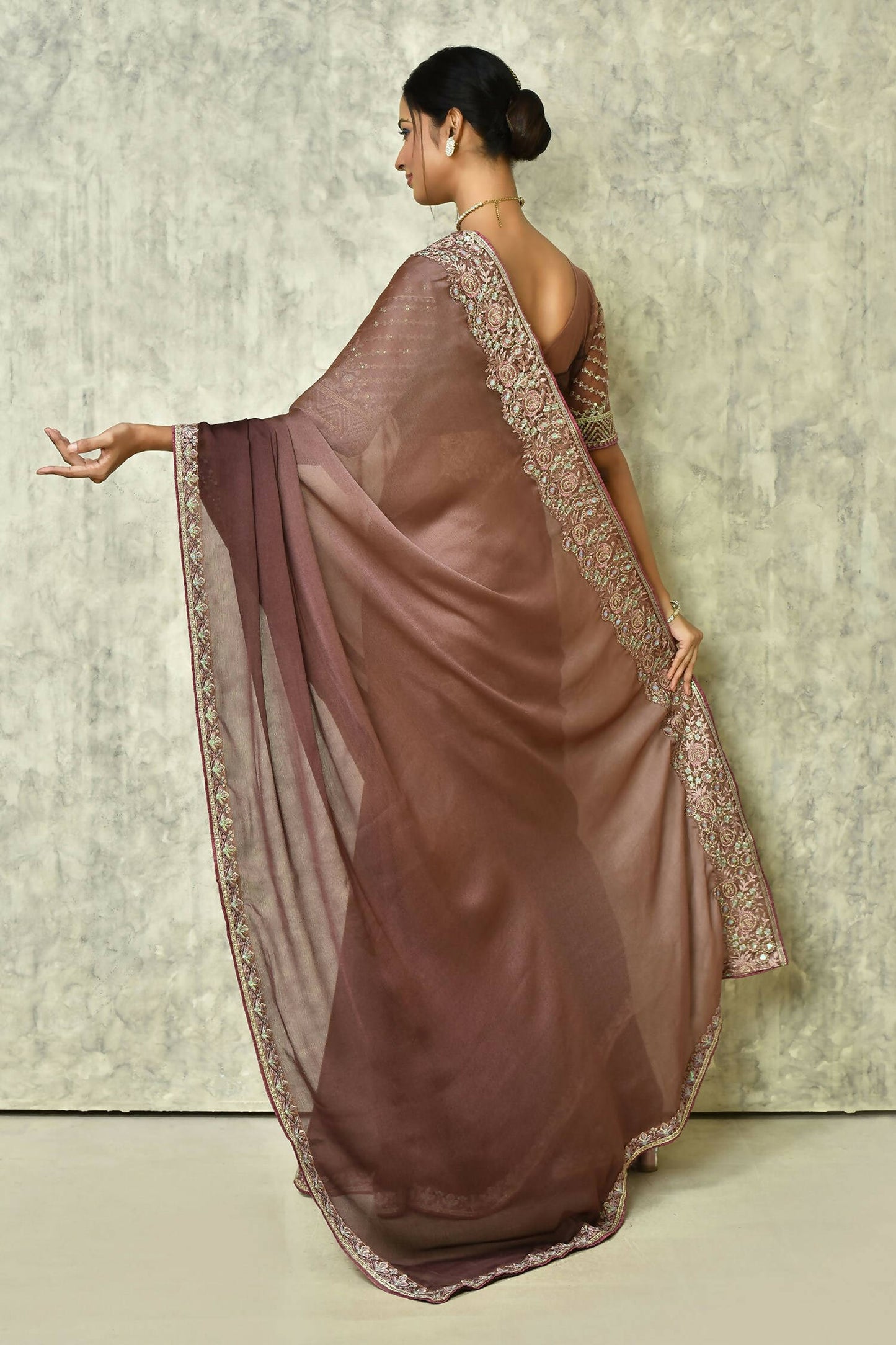 Brown Silk Plain Saree with Blouse Piece - Purvi - Distacart