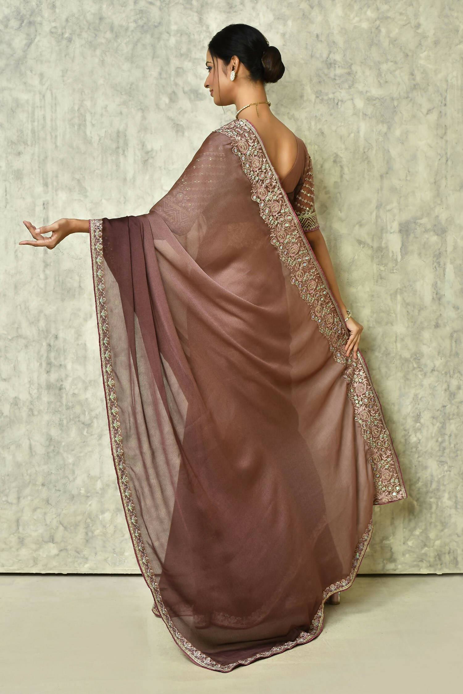 Brown Silk Plain Saree with Blouse Piece - Purvi - Distacart