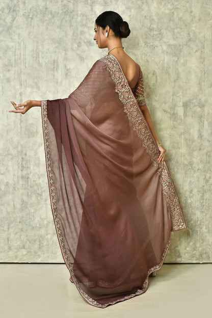 Brown Silk Plain Saree with Blouse Piece - Purvi - Distacart