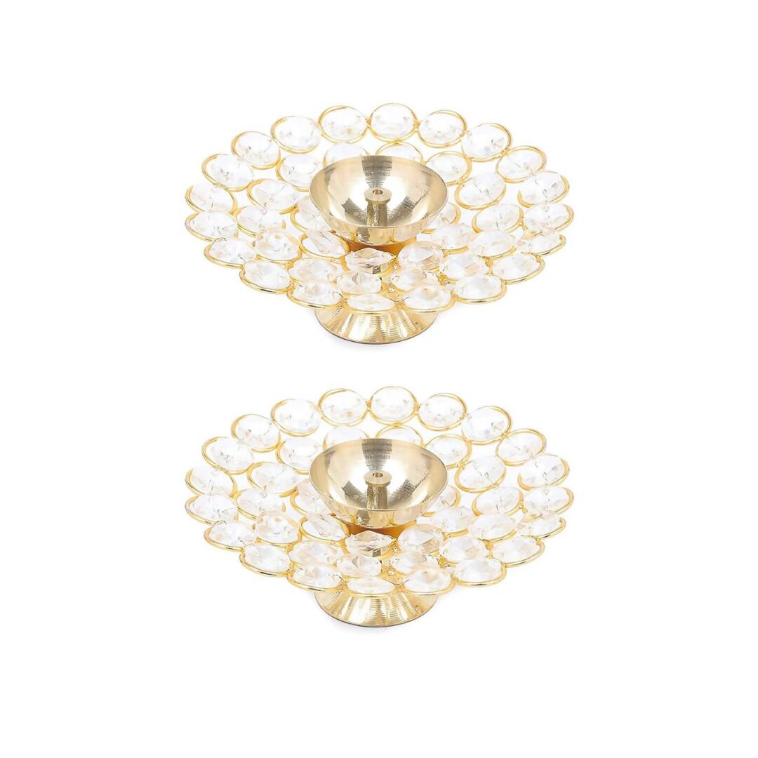 Tied Ribbons Set of 2 Gold-Toned Decorative Crystal Diyas - Distacart