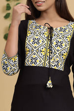 Thumbnail for Yufta Women Black & Yellow Geometric Yoke Design Straight Kurta