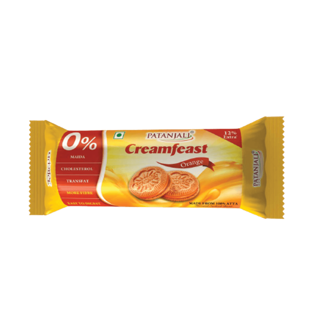 Patanjali Cream Feast Orange Biscuits (Pack of 10) - Distacart