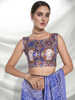 Thumbnail for Blue Georgette Floral Printed Saree With Unstitched Blouse Piece - Rajal - Distacart