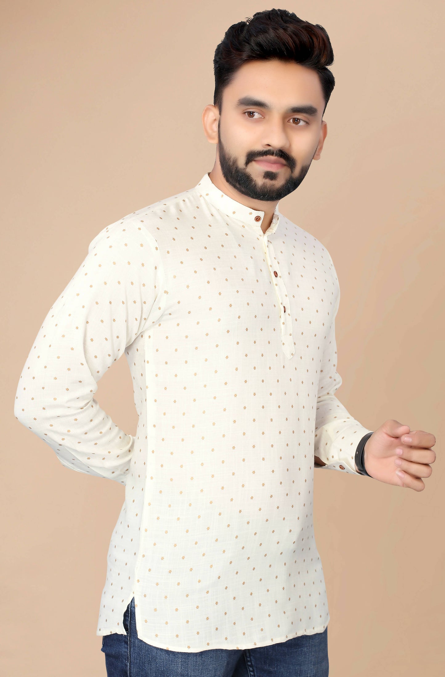 Mens Off White Viscose Foil Print Kurta - Mahotsav - Distacart