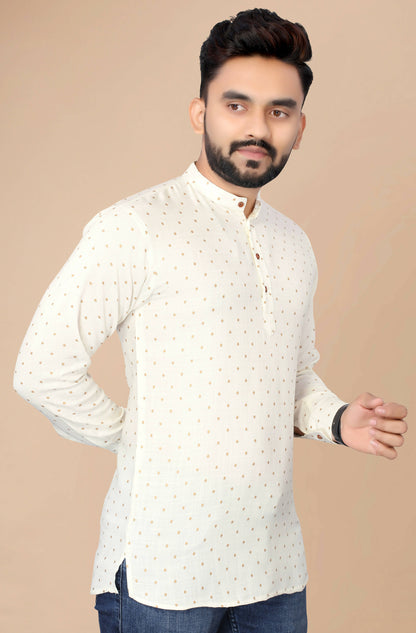 Mens Off White Viscose Foil Print Kurta - Mahotsav - Distacart