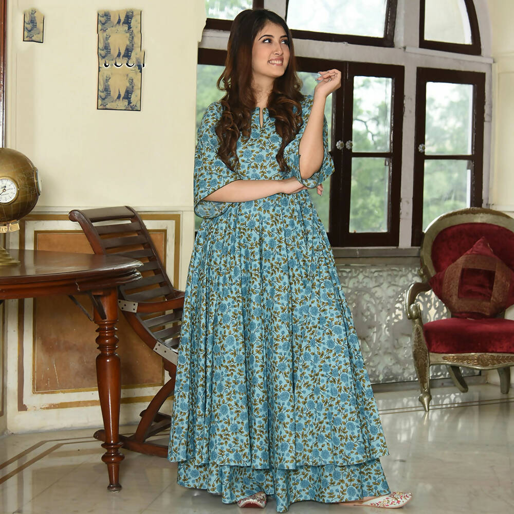 PartyWear Designer Sky Blue Pure Maslin Palazzo Suit - Anbazaar - Distacart