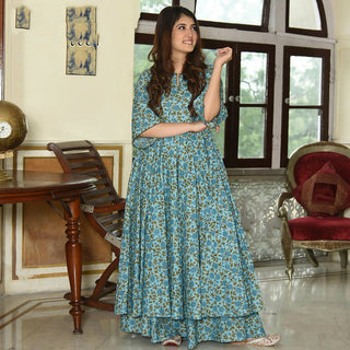 PartyWear Designer Sky Blue Pure Maslin Palazzo Suit - Anbazaar - Distacart