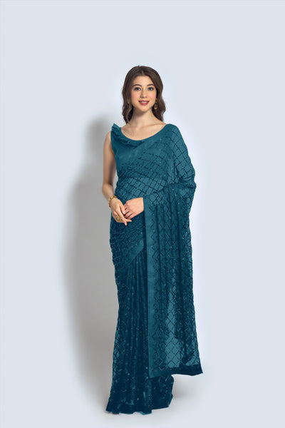 Malishka Women's Rama Georgette Sequence Embroidery Saree With Blouse Piece - Distacart