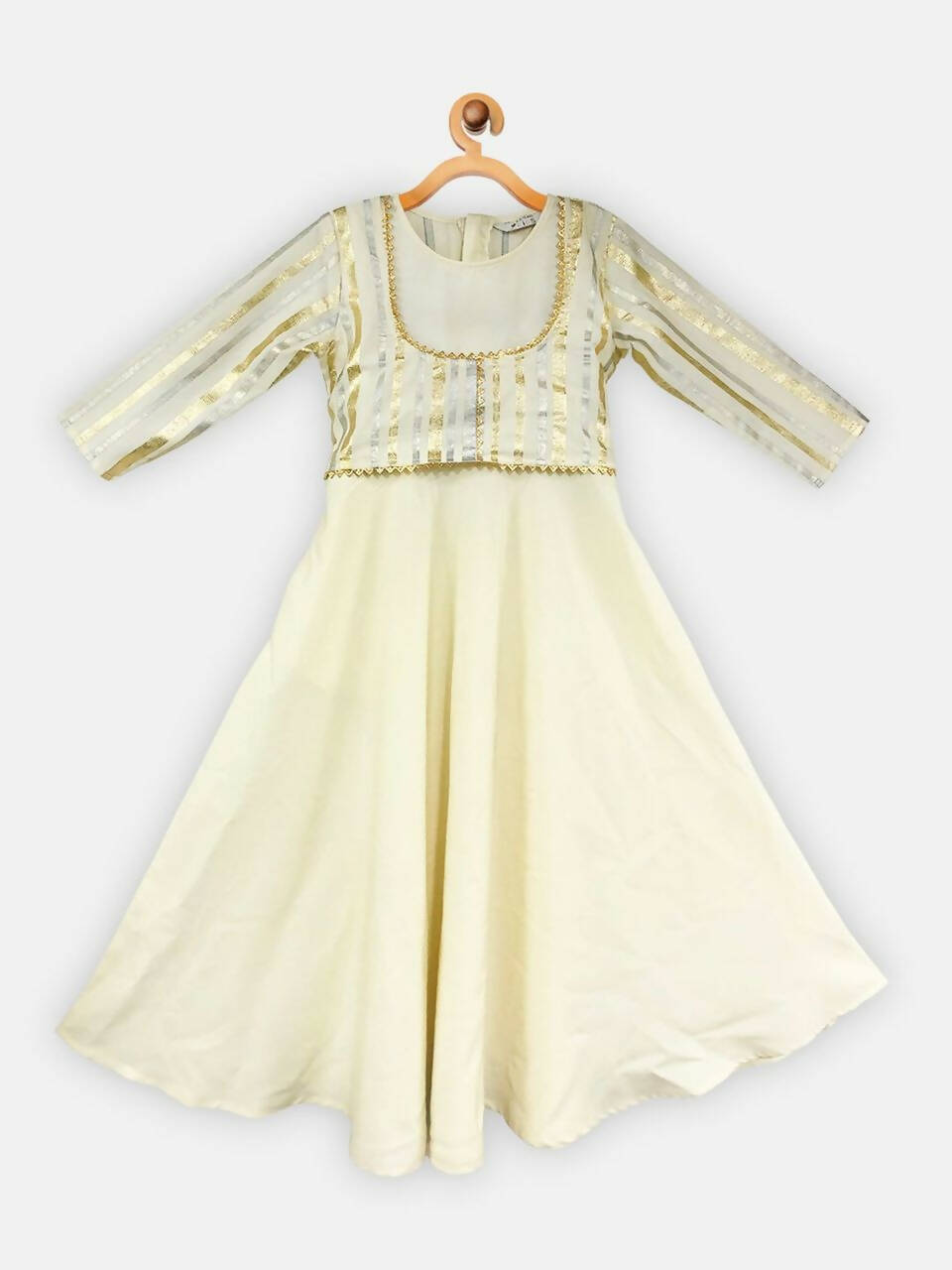 Ahalyaa Cream Crepe Gold Foil Printed Kids Kurta with Jacket For Girls - Distacart
