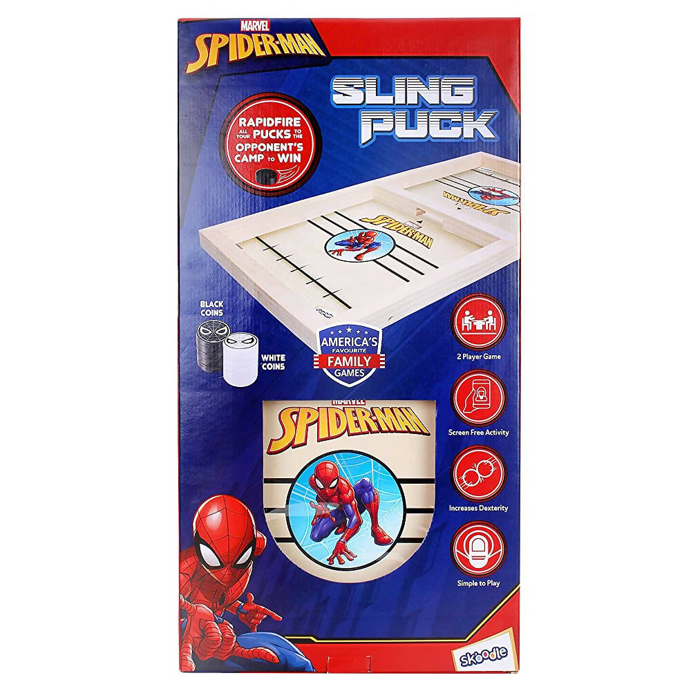 Skoodle Marvel Spider-Man Sling Puck Game, Super Fast Portable Table Board Game for Kids and Adults - Distacart