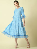 Thumbnail for Myshka Women's Blue Empire Printed Dress - Distacart