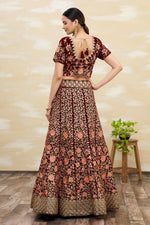 Thumbnail for Maroon Velvet Semi-Stitched Wedding Bridal Lehenga - Nimaya - Distacart